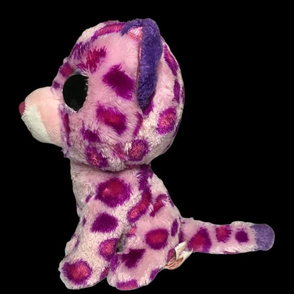Ty Beanie Boo Glamour Leopard Cat Purple Plush Pink Glitter Eyes 6" (inch) - Picture 3 of 7